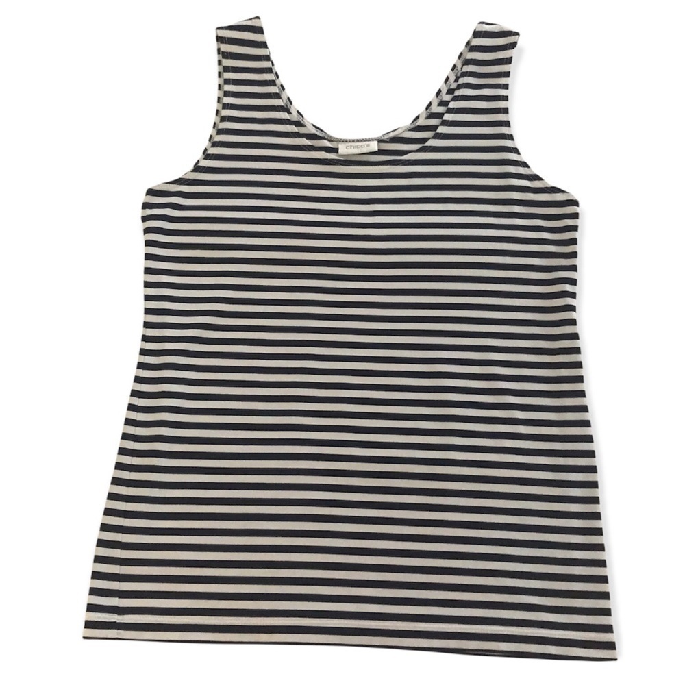 Chico’s Blue and White Stripes Sleeveless Tank Top.